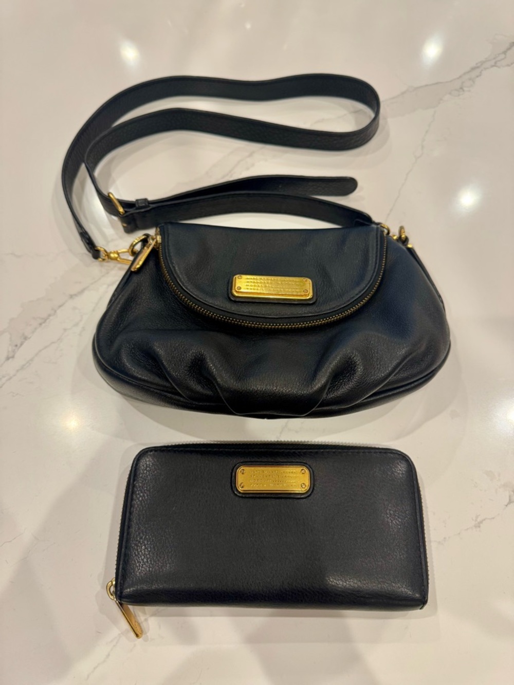 Marc by Marc Jacobs Black Leather Crossbody with Matching Black Zip Wallet